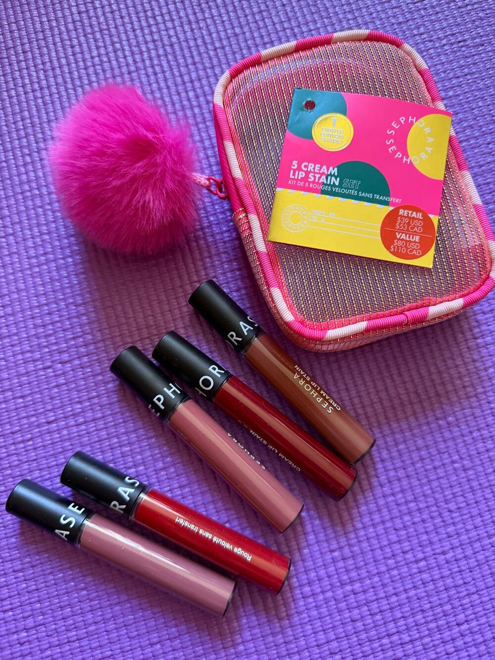 New Sephora Collection 5-Piece Cream Lip Stain Set with Makeup Bag